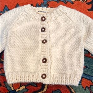 Blueberry Hill~Chunky Cream Knit Baby Cardigan with Button Front 12-24 months